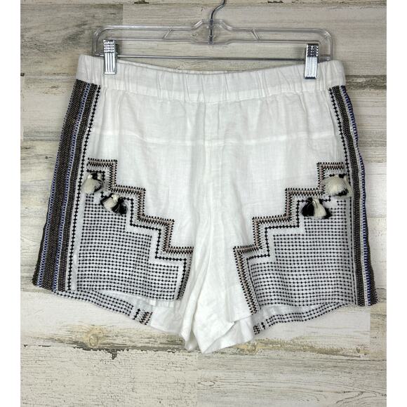 J.Crew Women’s Small White Linen Embroidered Boho Tassel Lightweight Shorts NEW - Picture 2 of 8